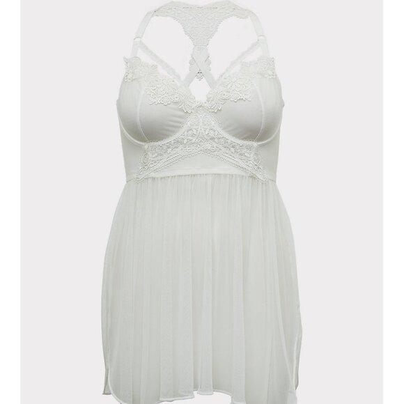 🆕 3X WHITE MESH & LACE APPLIQUE UNDERWIRE BABYDOLL - Picture 1 of 6